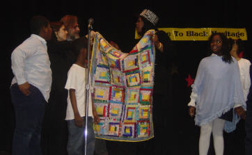 photo of quilt presentation, side view